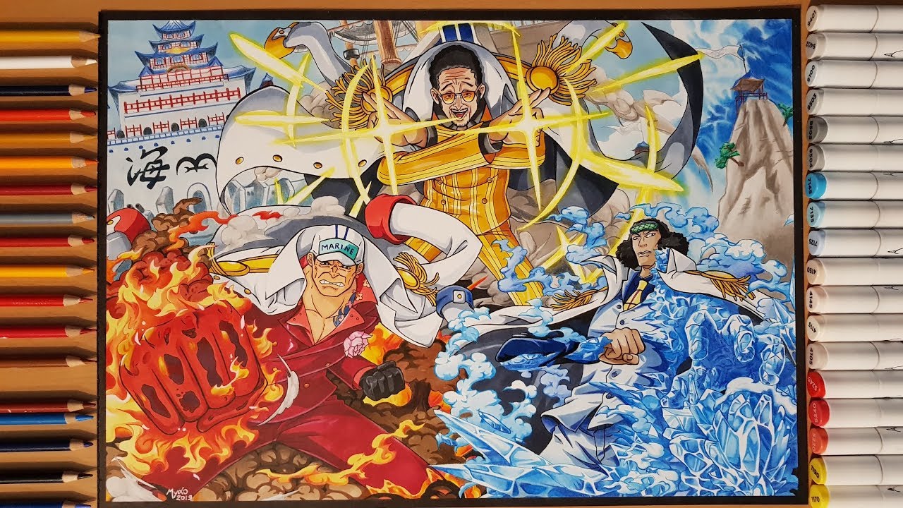 Drawing Admirals Akainu, Aokiji & Kizaru (One Piece)