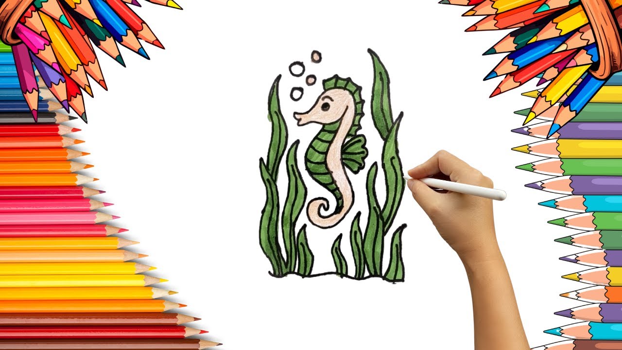 How To Draw cute Seahorses Drawing, Painting & Coloring For Kids and Toddlers_ Child Art 🐋🌈🎨