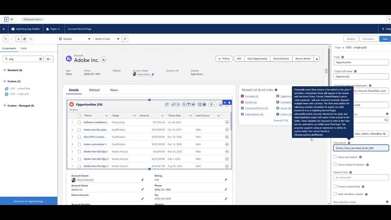 UDG - Configure a single grid on a record page