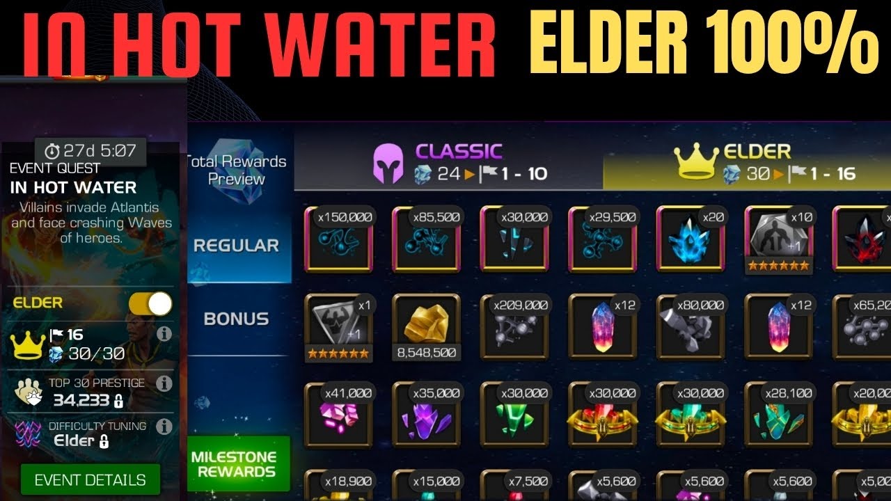 Event Quest IN HOT WATER |Elder difficulty 100%| - Marvel Contest of Champions 