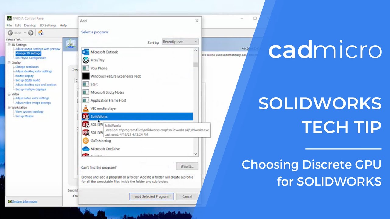 Tech Tip: Choosing Discrete GPU for SOLIDWORKS