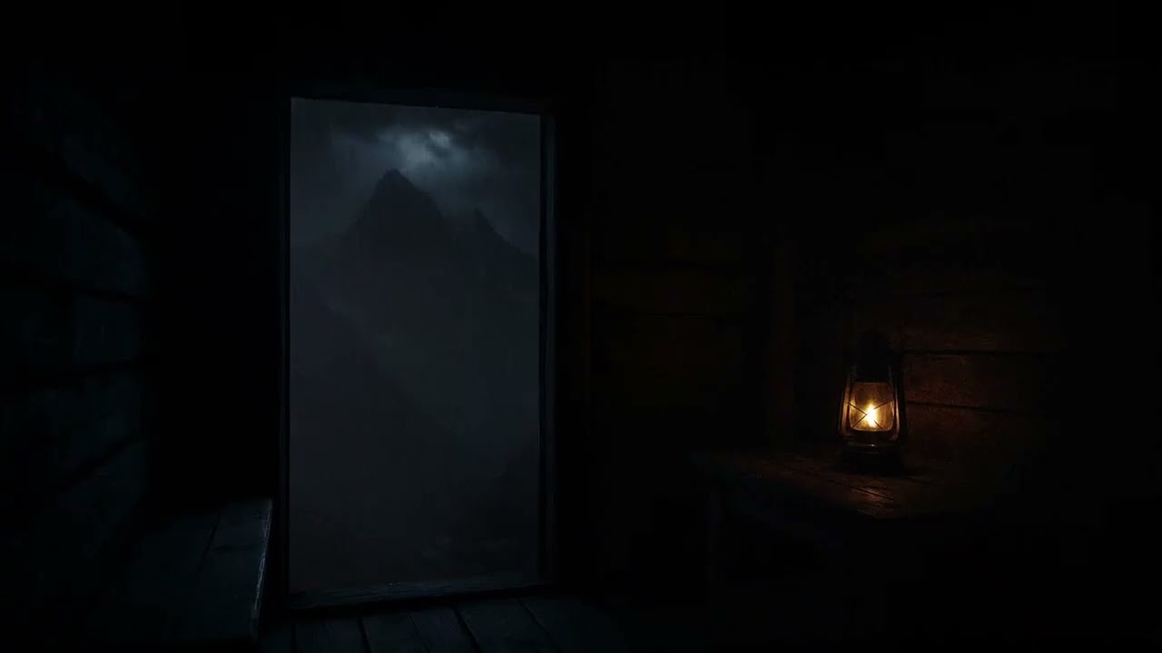 Mountain Storm From Inside a Dark Cabin — Heavy Rain, Distant Thunder & Deep Night Ambience