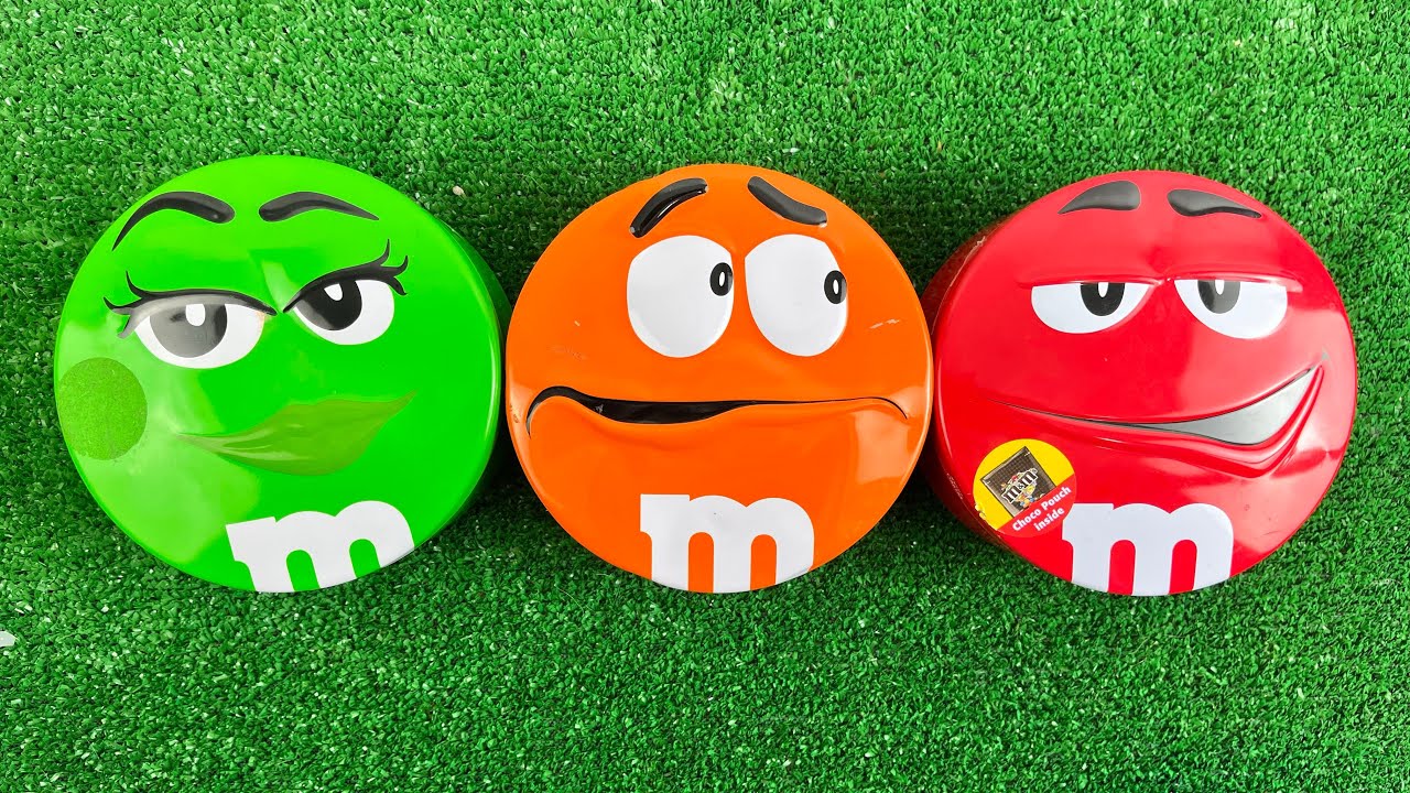 Satisfying with Colorful M&M'S Containers Full of Rainbow Candy Relaxing Unpacking ASMR
