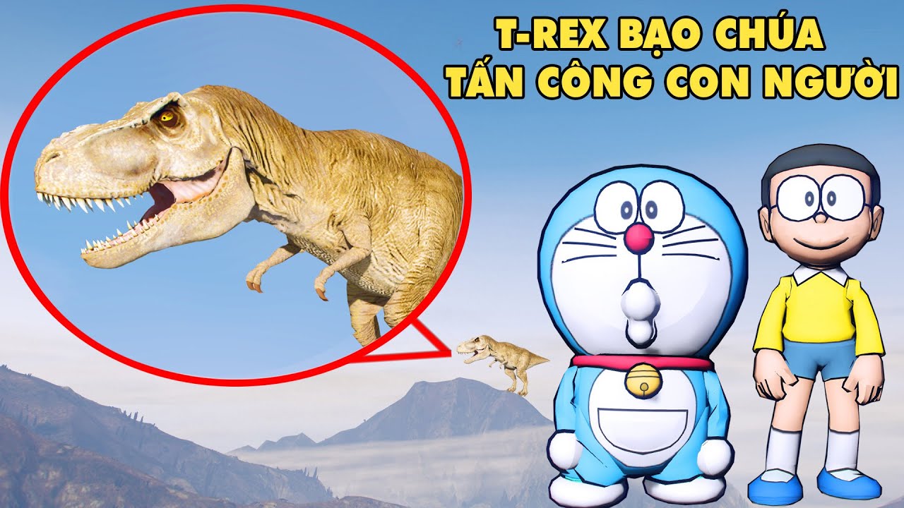 GTA 5 DORAEMON Và NOBITA Đi Tìm Bí Mật Về T-REX Bạo Chúa Đang Tấn Công Con Người Trong Khu Rừng Rậm