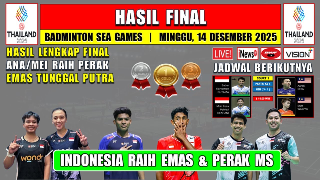 INDONESIA EMAS & PERAK ~ Hasil Final Badminton Sea Games 2025 Hari Ini ~ ANA/MEILYSA Kalah