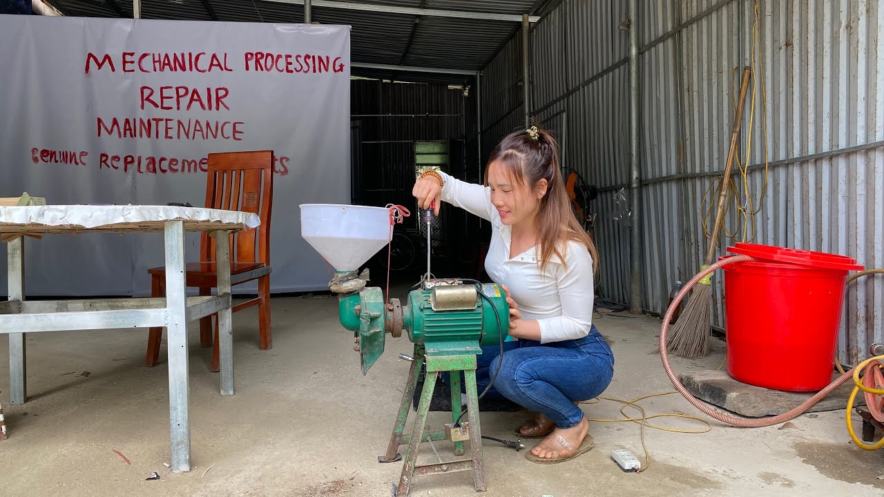 Skilled Girl Repairs a Broken Electric Motor Grinder Like a Pro