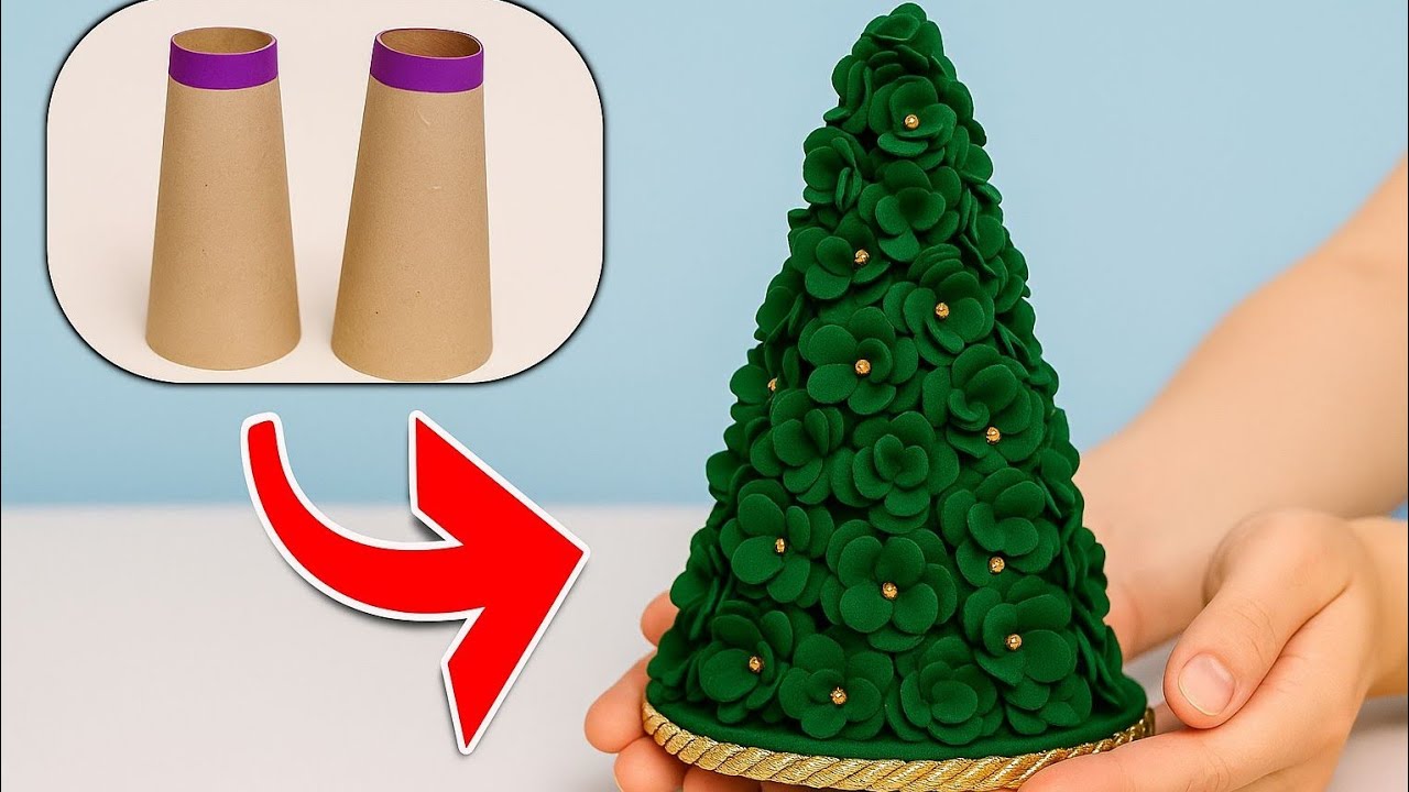 DIY Natalino🎄-Transforme Cones de Linha Em Lindas Árvores Decorativas!