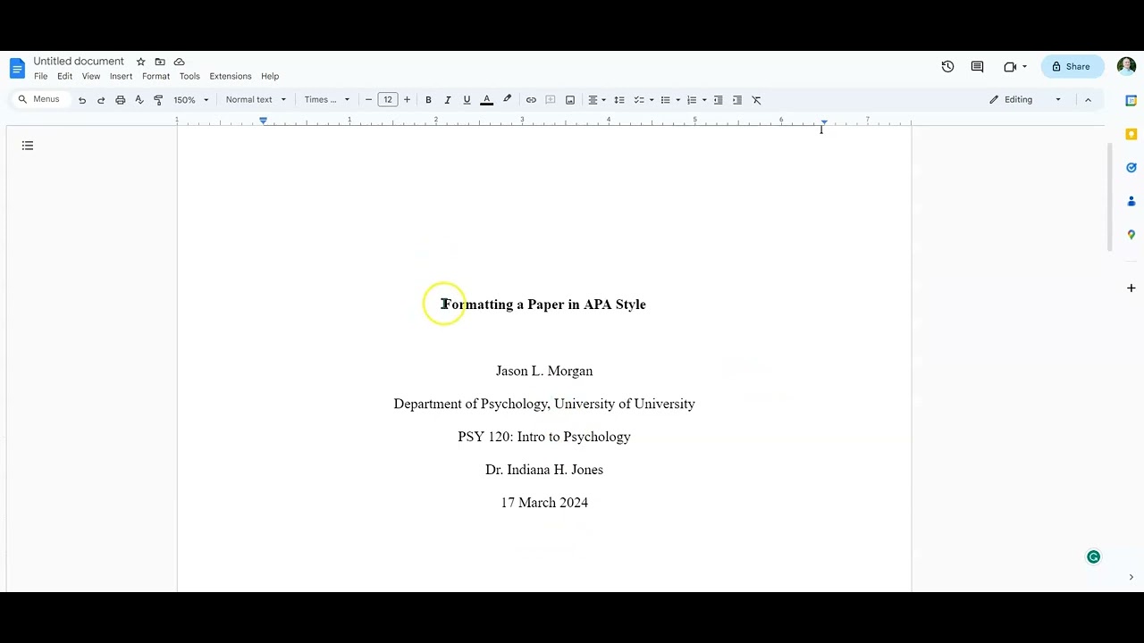 Форматирование статьи 7-го издания APA с помощью Google Docs