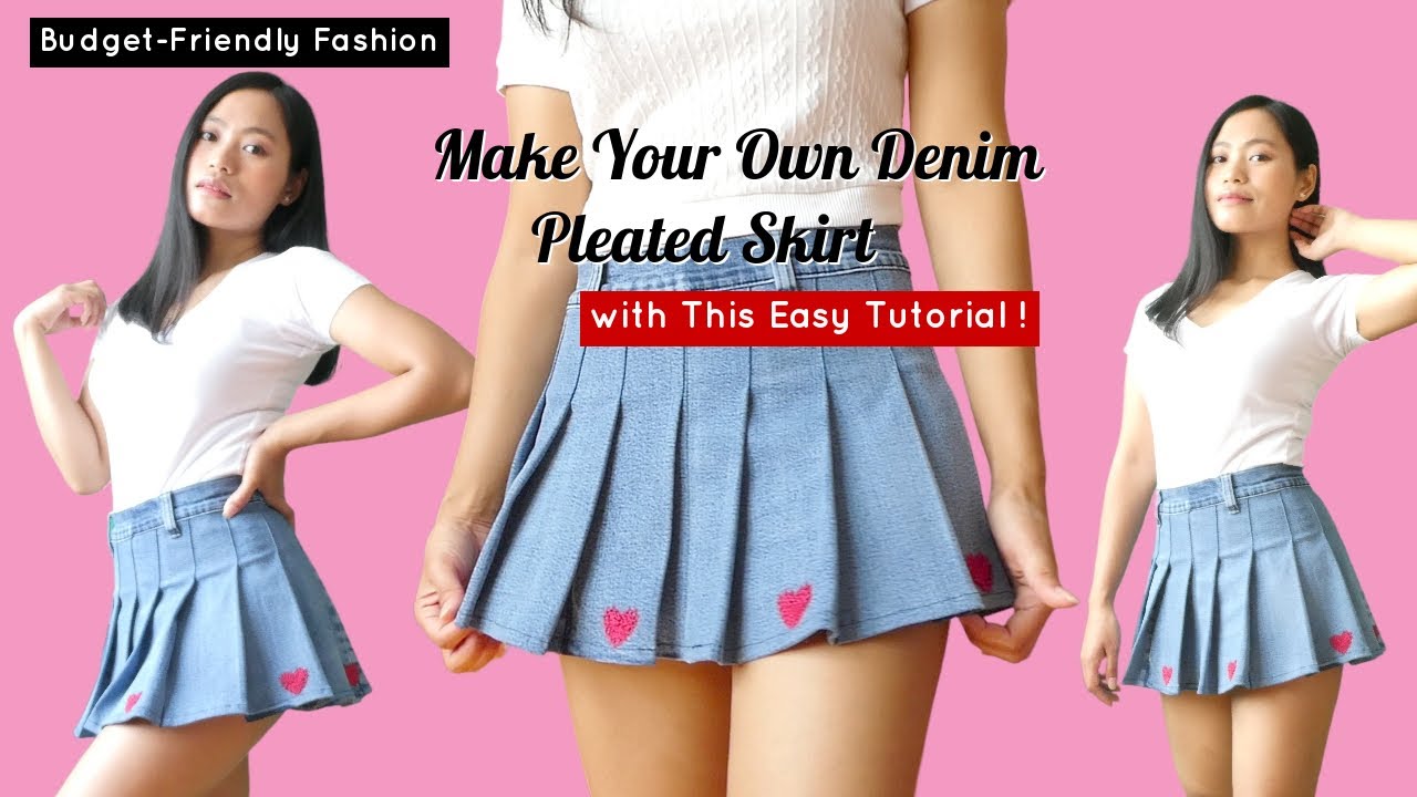 DIY Men's Denim Turn Old Jeans Into A Stylish Denim Pleated Skirt | How to Make a Mini Pleated Skirt