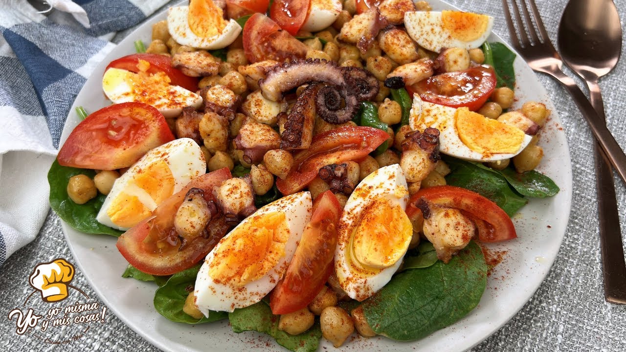 Ensalada de Garbanzos con Pulpo y Espinacas. RECETAS DE VERANO