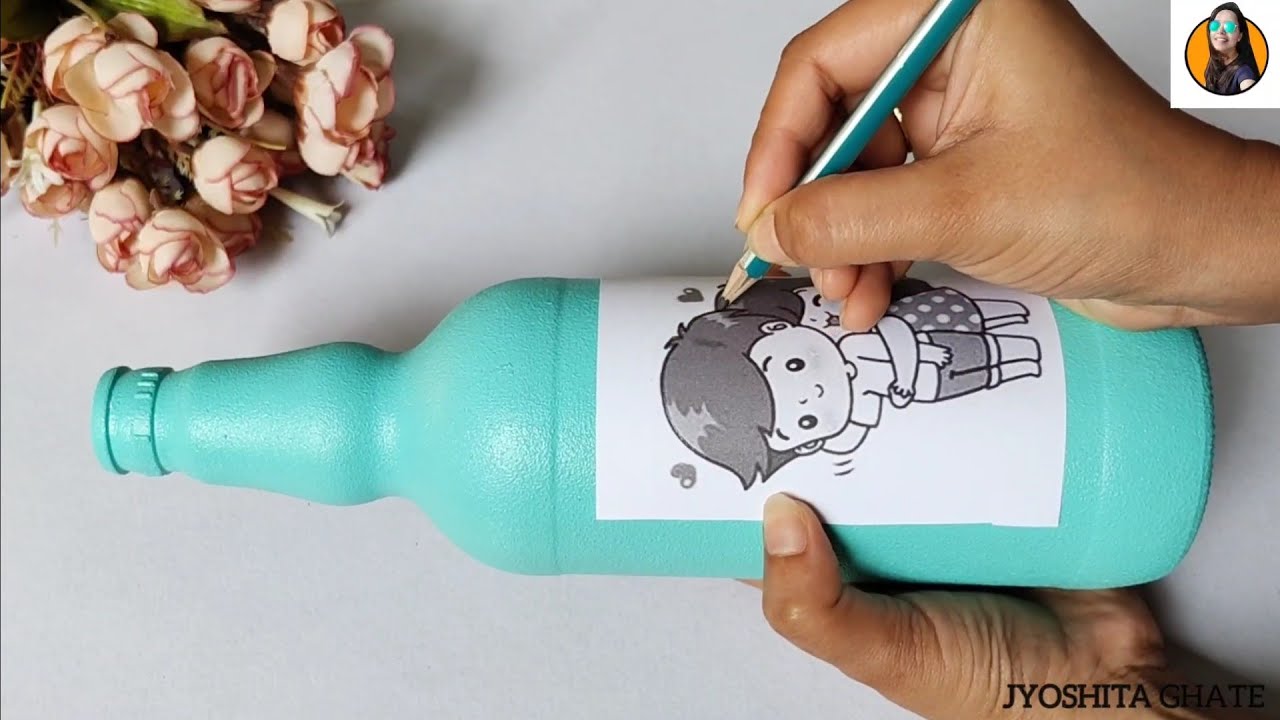 DIY | Bottle Art| How to trace image on Bottle| Cutest & Easiest Valentine's Day Special Bottle Art|