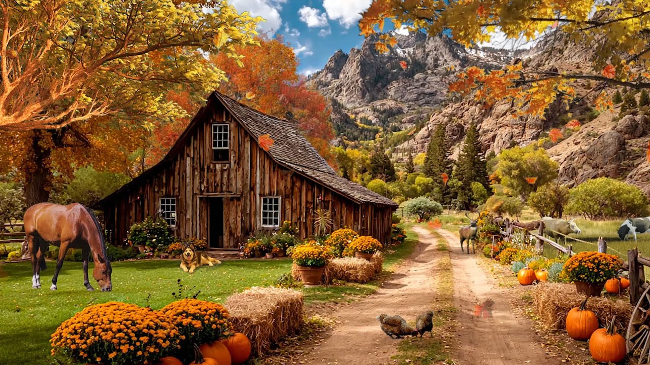 Falling Leaves, Animal Sounds & Rustic Charm 🍂 Autumn Farm ASMR Ambience | No Ads
