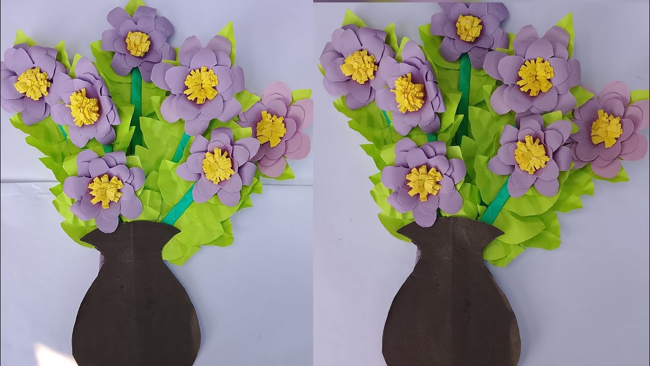 Purple colour paper flower pot wallhanging / wallmate / DIY/ room decoration idea ✨