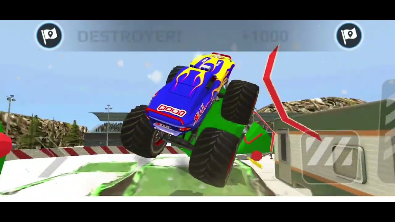 Hancurkan Semua! 💥 Truk Monster Diarena Bersalju menabrak apa saja #truck monster#monstertruckjump 