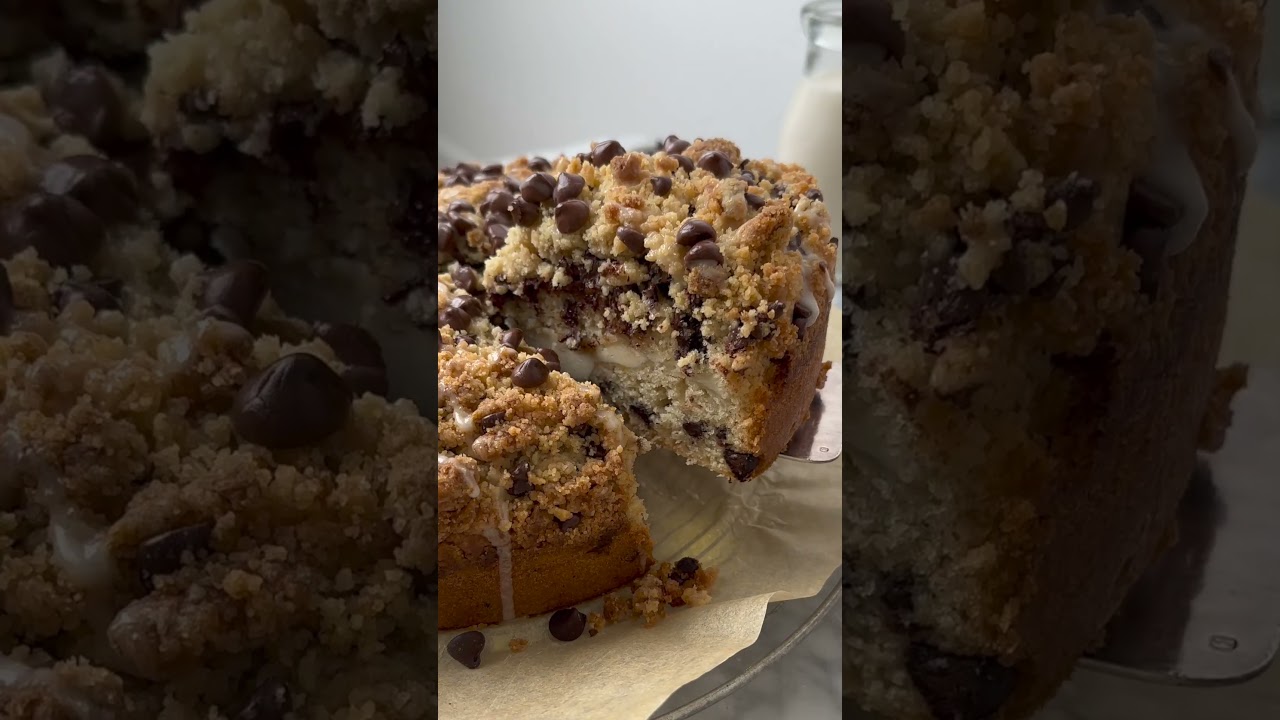Moist Vegan Chocolate Chip Coffee Cake with Cream Cheese Swirl 