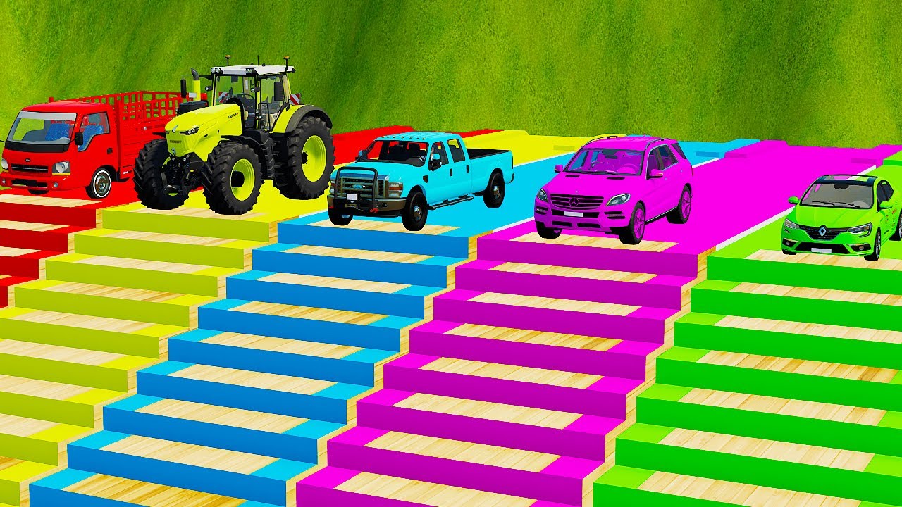 TRANSPORTING FIVE COLOR CAR AUDI A6, BRABUS, DODGE POLICE, VOLKSWAGEN, LIZARD - Farming Simulator 22