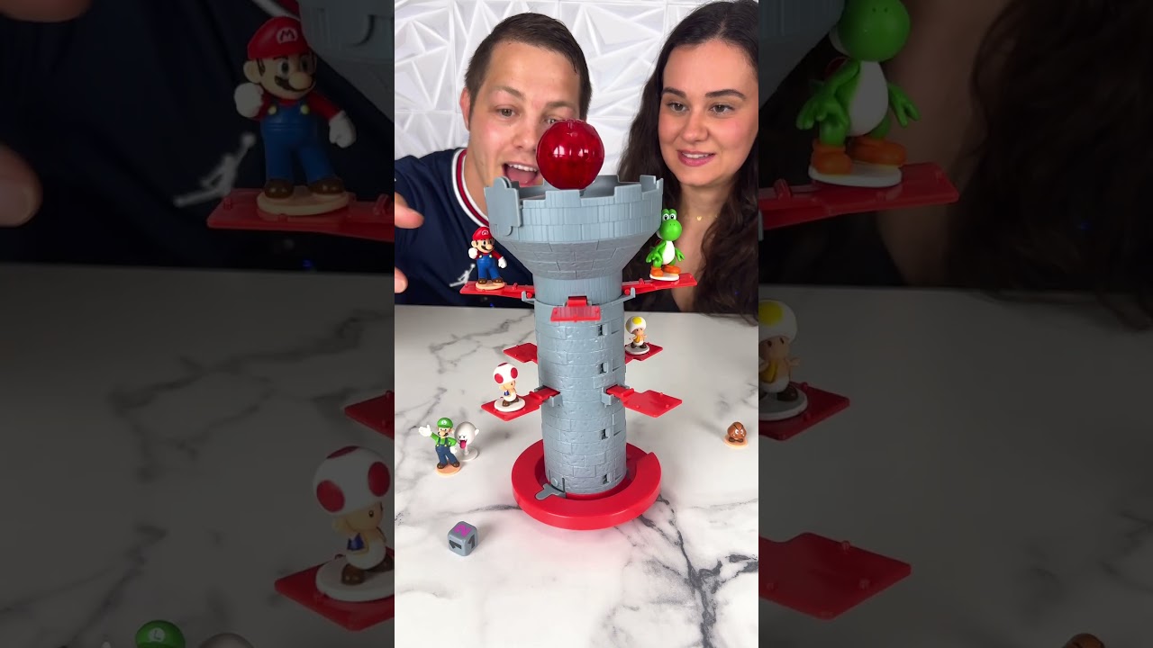 Super Mario Shaky Tower Balancing Challenge #games #boardgames #Supermario #fun #couple #Shorts