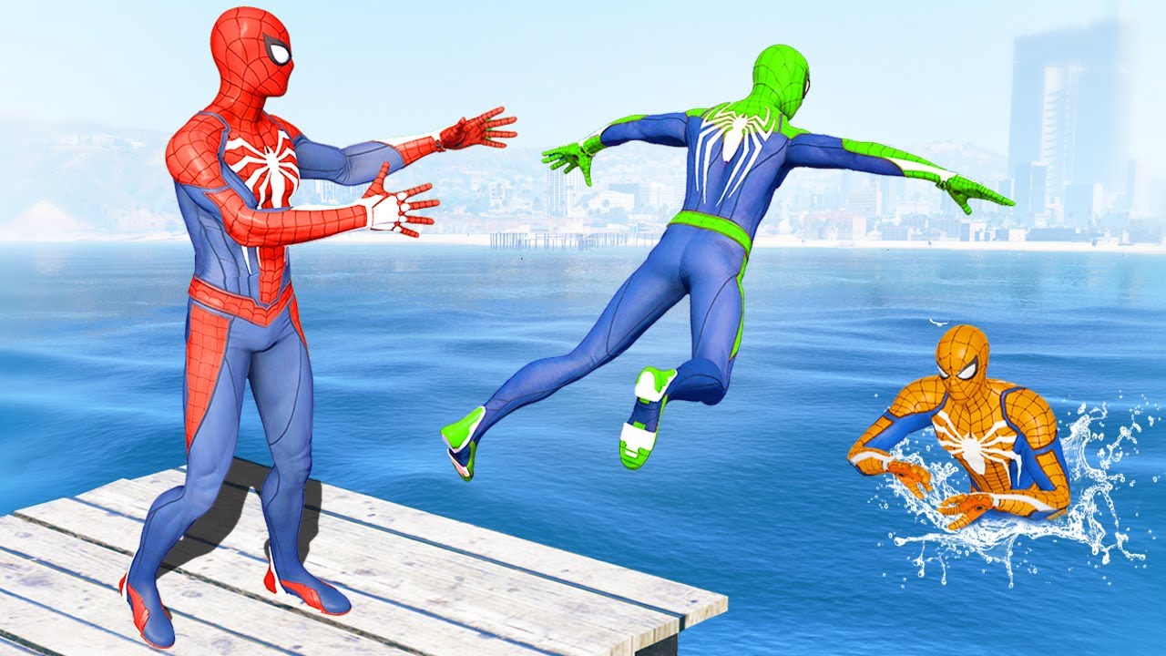 GTA 5 Rainbow Spiderman Water Fails (Ragdolls/Euphoria Physics) #28
