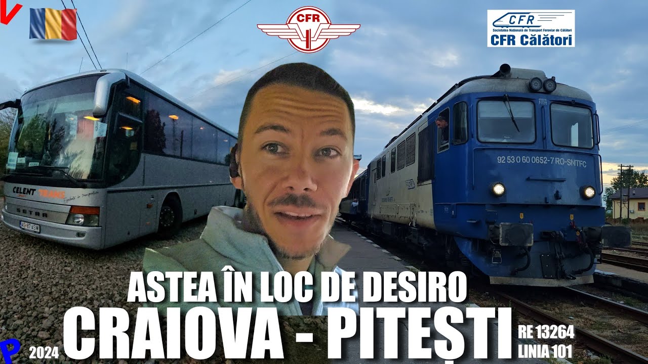 Craiova - Pitesti | Tren cu 1 vagon, auto si intarziere prin Oltenia 12 Oct 2024