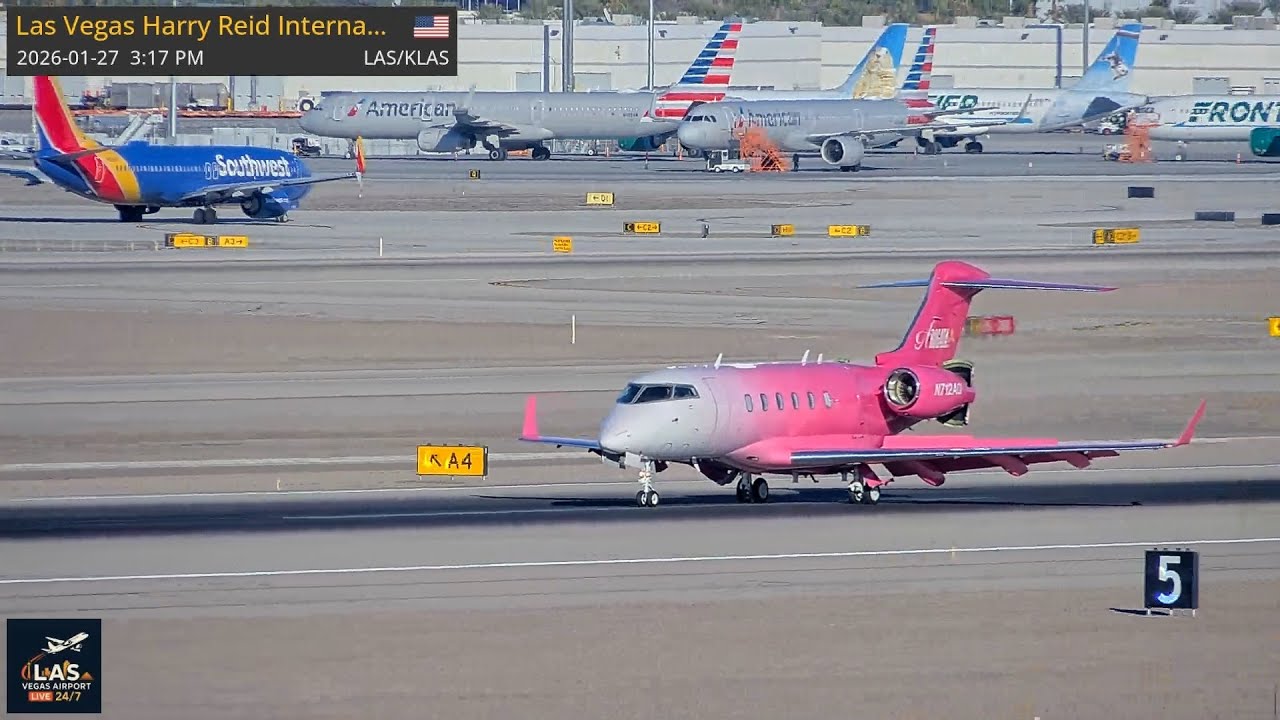 PINK POWER JET INVADES LAS Vegas! Abogada Air, N712AQ, Epic Landing into LAS Vegas