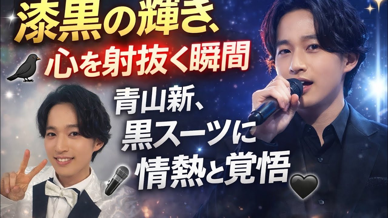 ✨🐦‍⬛ 漆黒の輝き、心を射抜く瞬間 ― 青山新、黒スーツに宿る情熱と覚悟 🎤🖤✨