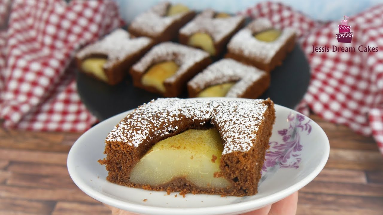Schoko-Birnen Kuchen/Die versunkene Birne/Schneller und Einfacher Obstkuchen🍐😋