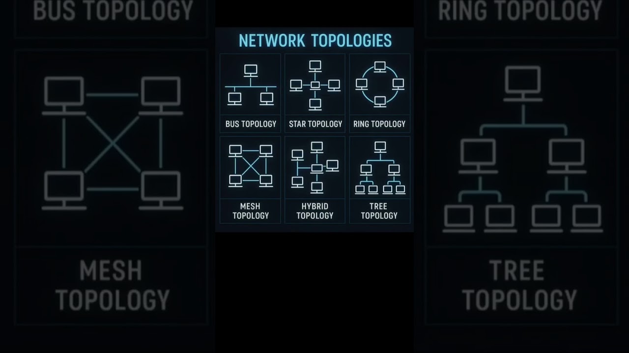 NETWORK Topology #youtubeshorts #technology #networks #networktypes  #realnetworks #bus #star #ring