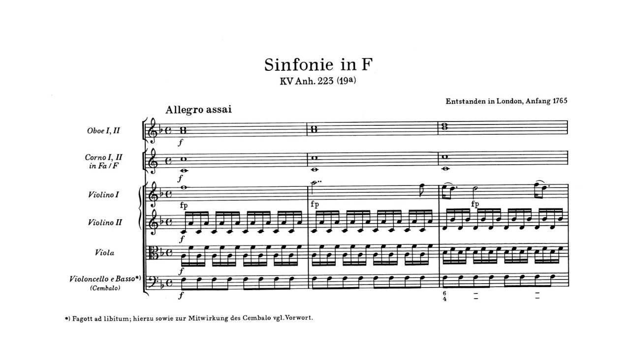 Mozart: Symphony in F major, K. Anh. 223/19a (with Score)