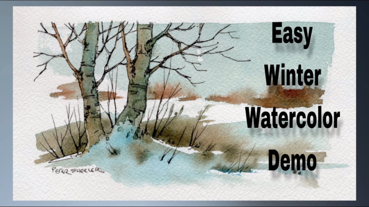 How to Draw and Paint Birch Trees with Line and Wash Watercolor. Winter landscape. Peter Sheeler