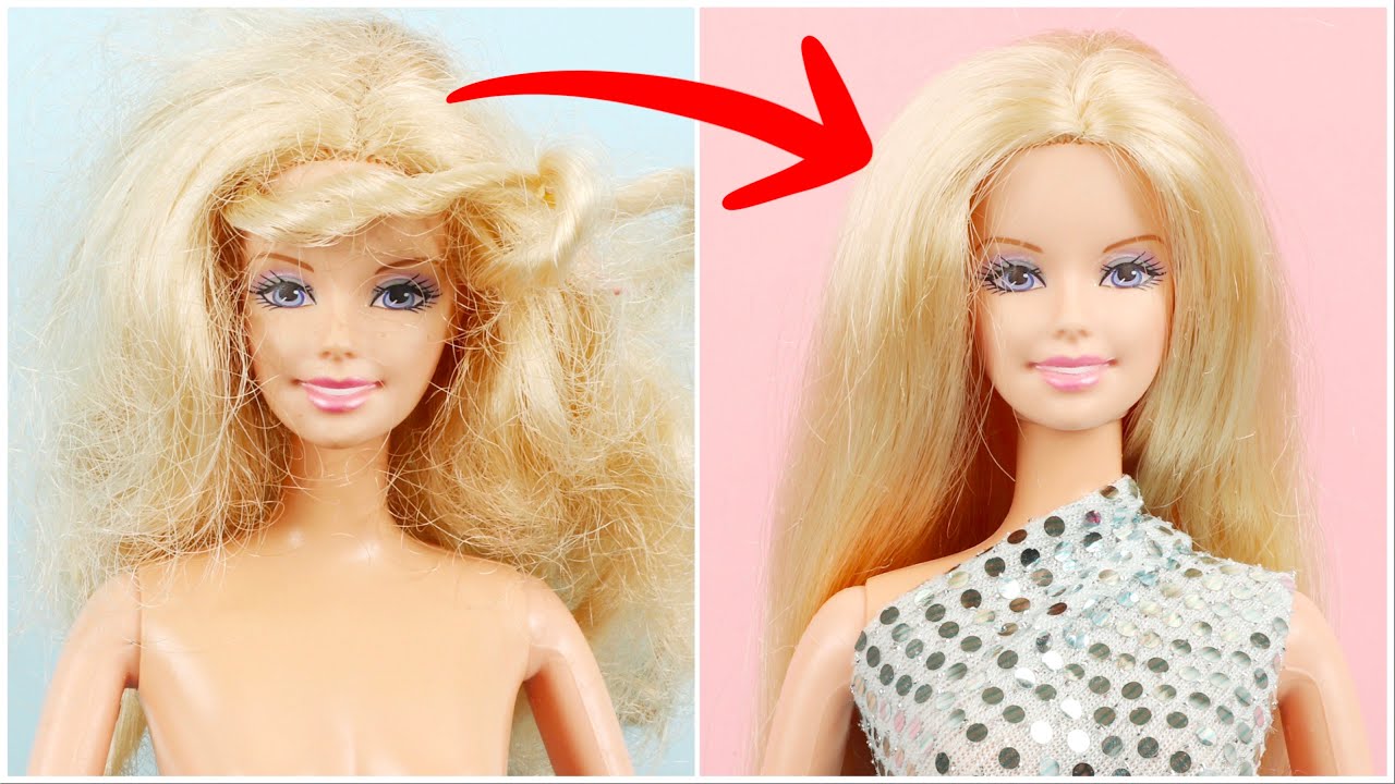 BARBIE HAIRSTYLE Change! Washing, Cleaning and Making Glitter CLOTHES