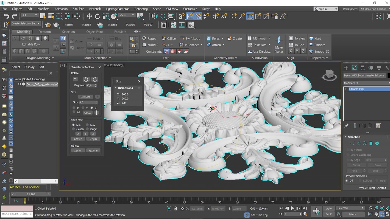 Редактирование готовых STL  моделей в 3ds Max 2018 для ЧПУ станков