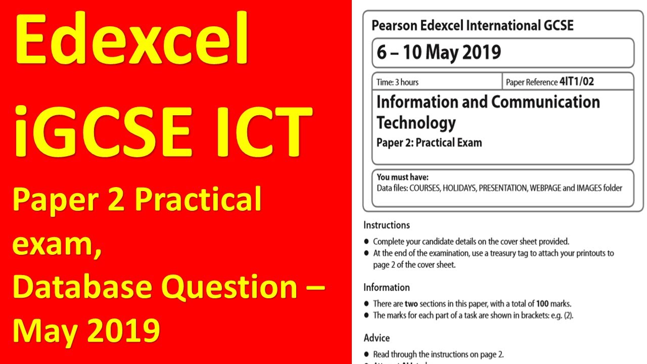 Edexcel iGCSE ICT Paper 2, Database Question - May 2019
