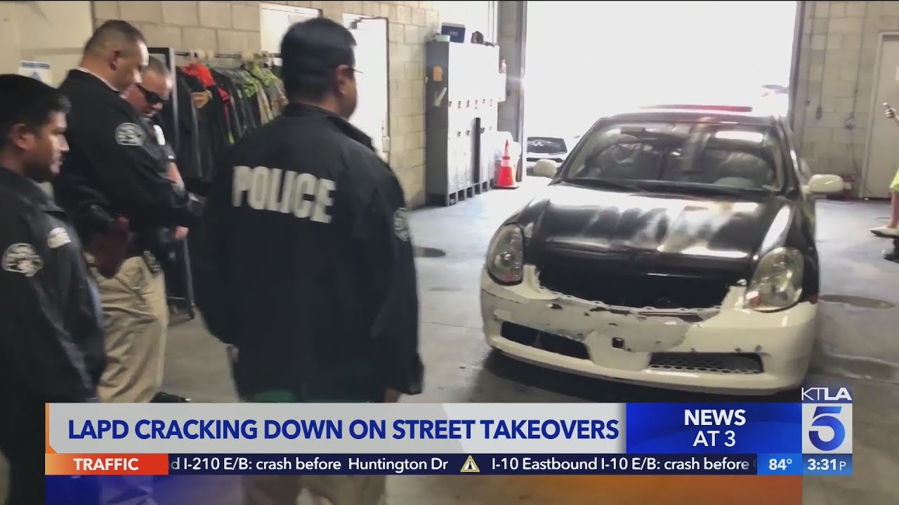 Los Angeles Police show off vehicles seized during street takeover crackdown