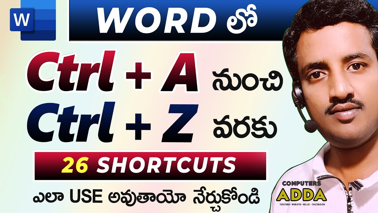 Ms-Word 👉 Ctrl+A to Ctrl+Z Shortcut Keys Telugu   || Computersadda.com