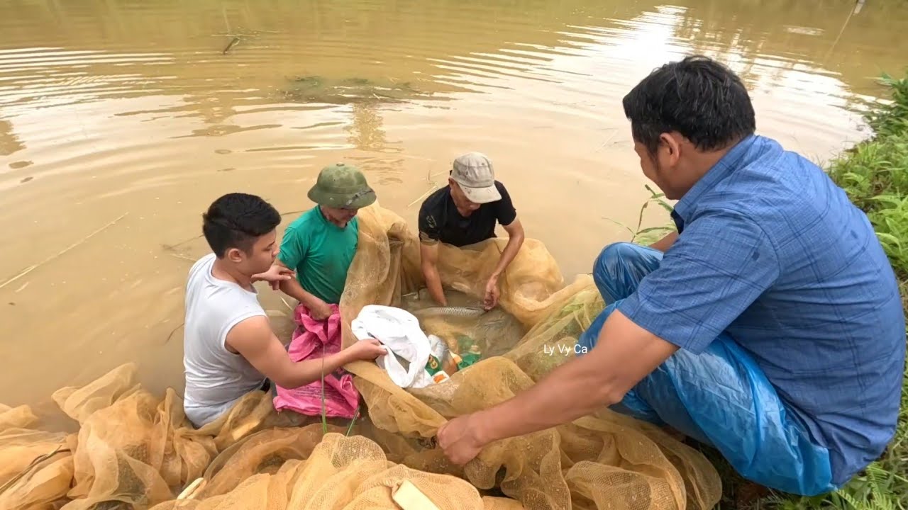 The first day of releasing fish into the new pond - Joy after days of hard work. Ly Vy Ca 