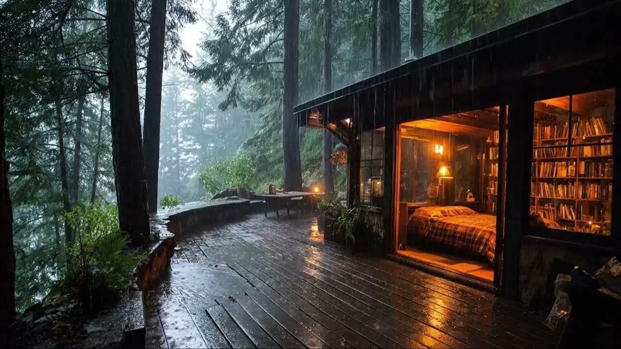 Rain Sounds Inside a Cozy Cabin 🌧️ Evening Calm for Deep Relaxation & Unwinding