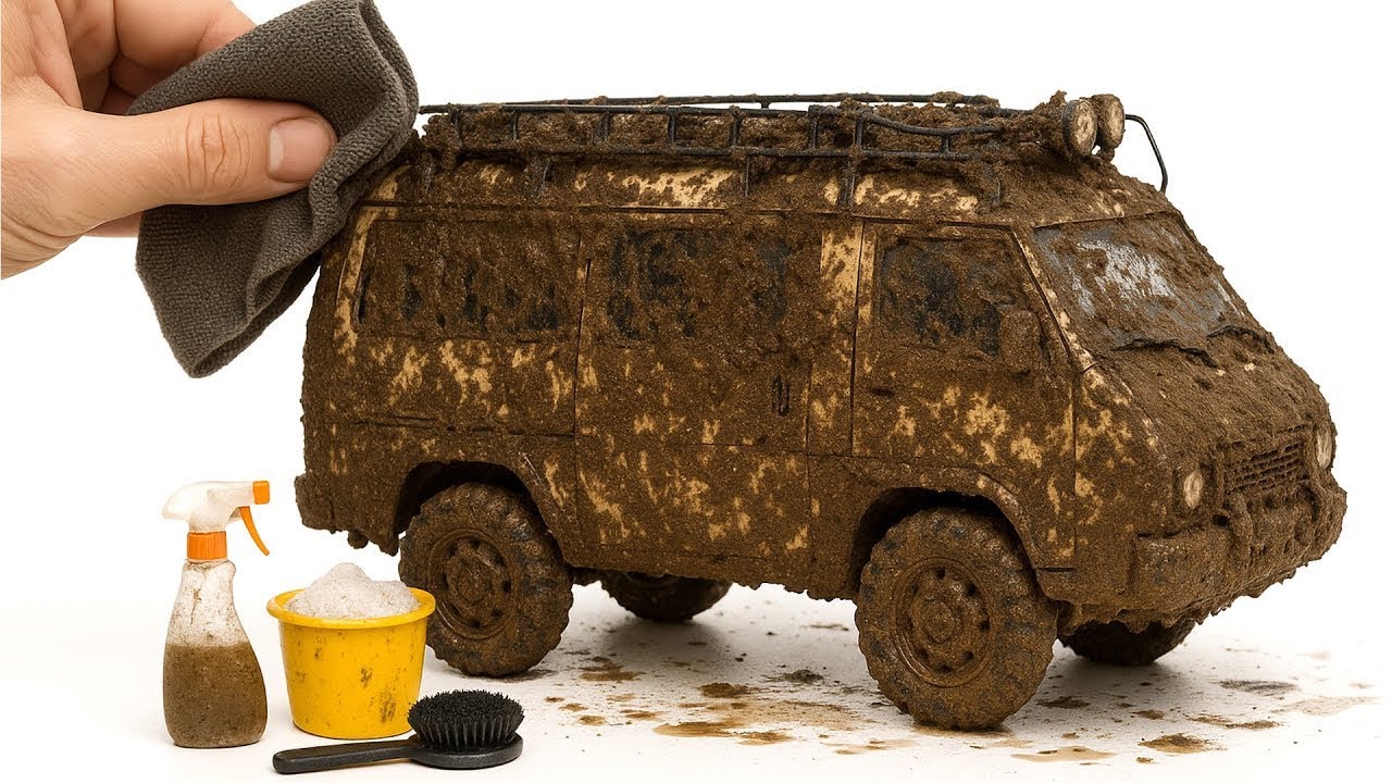 Super Realistic Cleaning of a 1:24 Mitsubishi Delica Van After Being Completely Swallowed by Mud