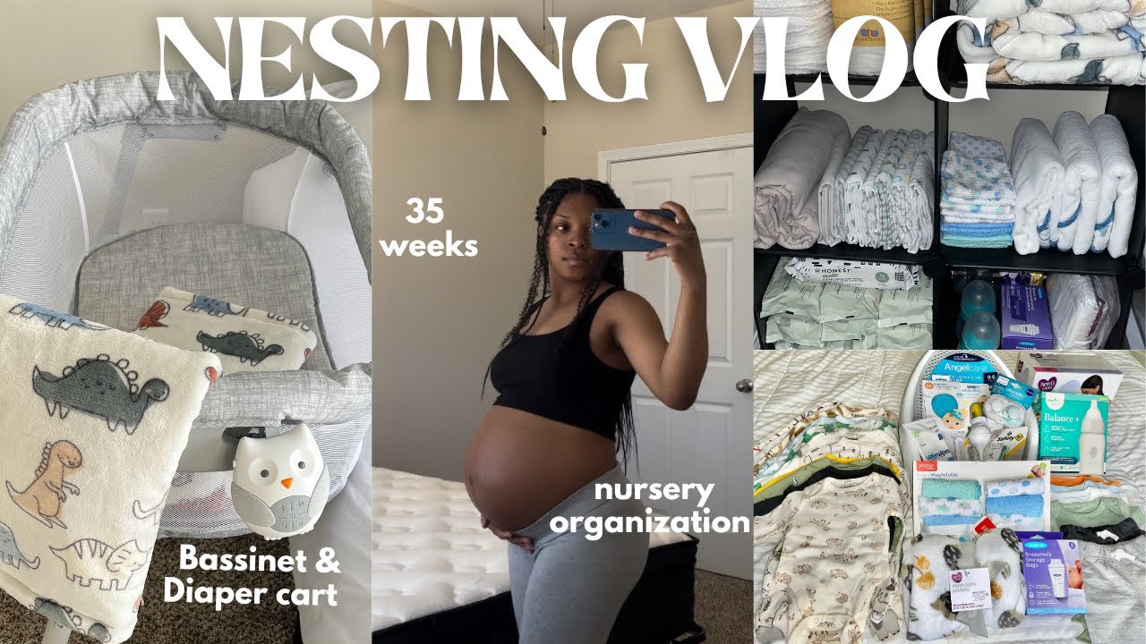NEST WITH ME: Bedside nursery setup, diaper cart organization, packing my hospital bag