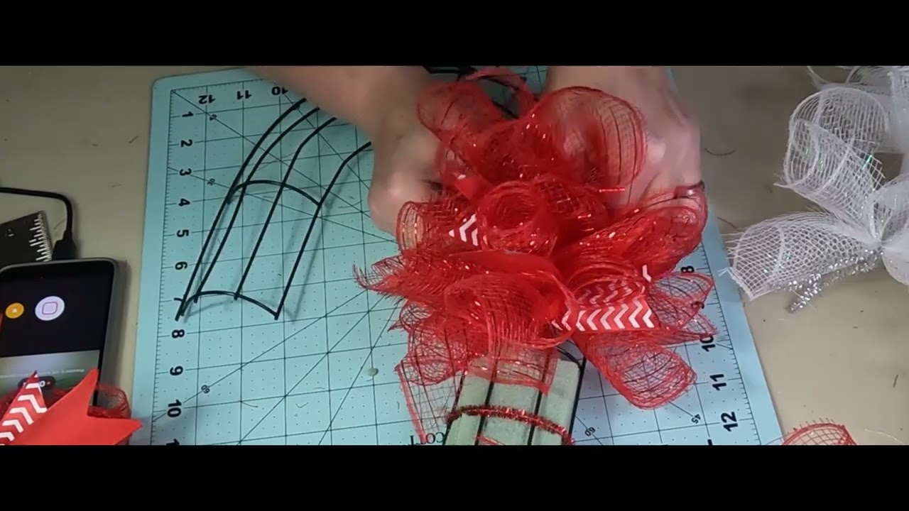 Candy Cane Deco Mesh Wreath with Dollar Store Supplies.