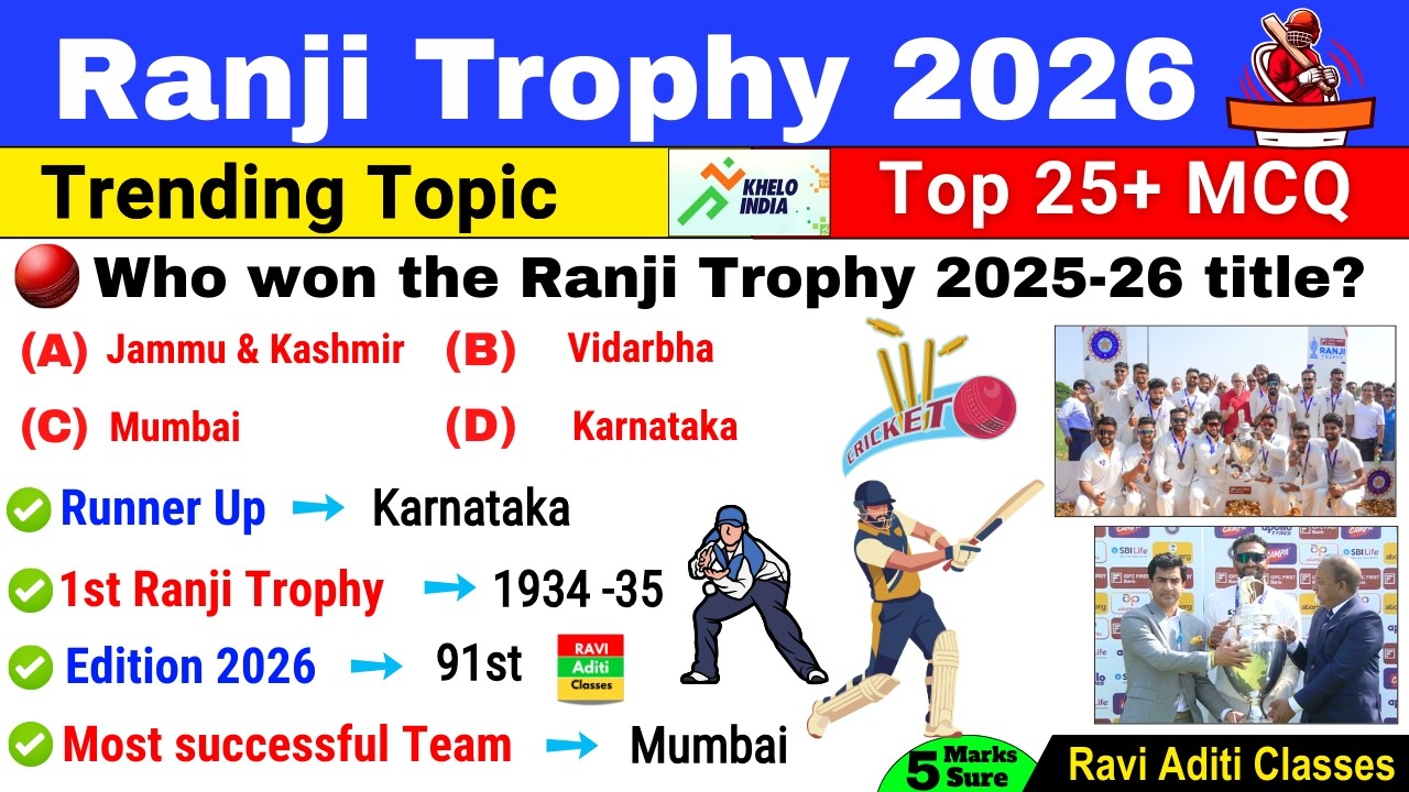 Ranji trophy 2026 | Sports Current Affairs 2026 | Trending Video 2026 | NTPC RRB UPSI