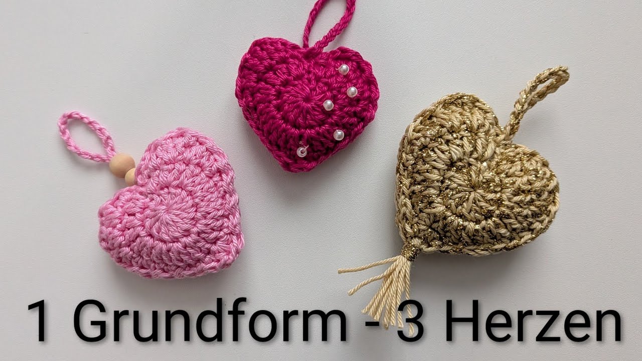 1 Herz häkeln – unendlich viele Möglichkeiten 💗 | Grundform & kreative Verzierungen, einfach