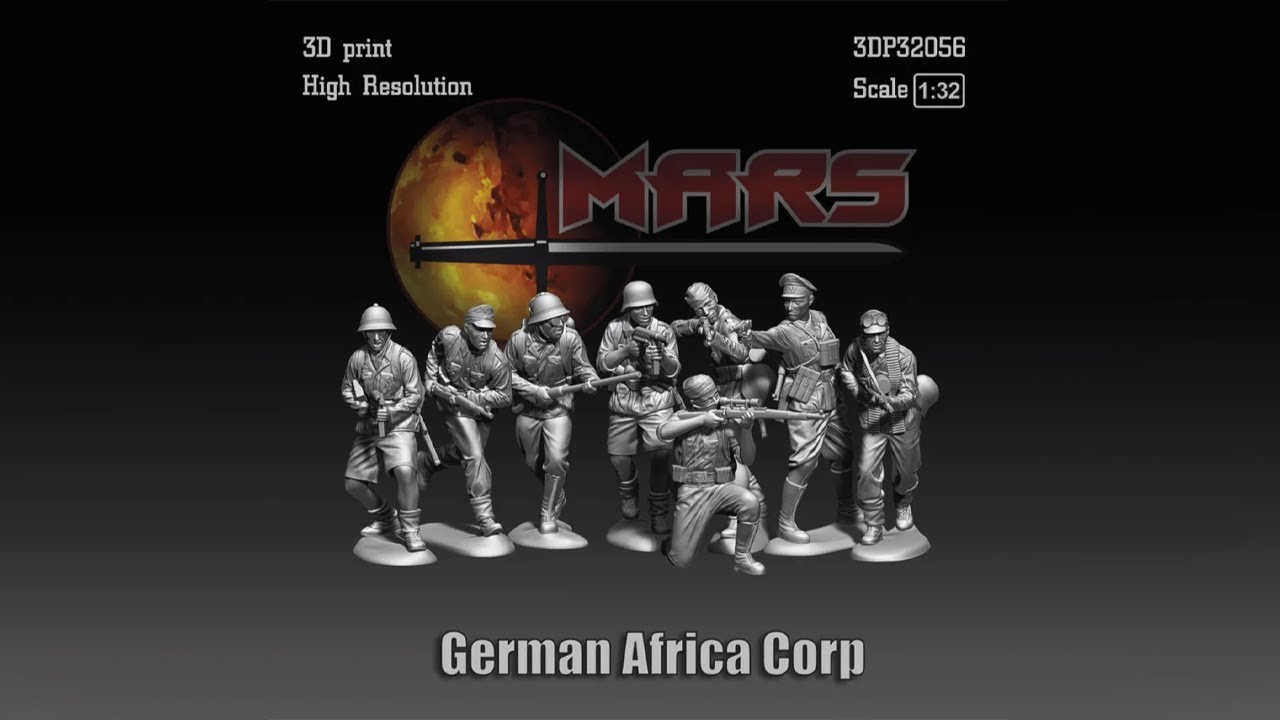 Unboxing Mars Figures 3DP32056 1/32 German Africa Corp WW2 8 Figures 3D Printed Resin