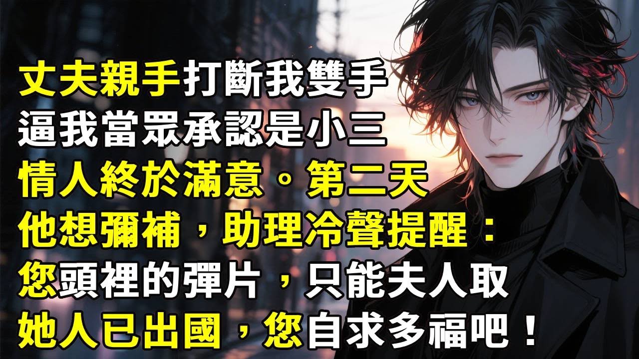 丈夫親手打斷我雙手，逼我當眾承認是小三，情人終於滿意。第二天他想彌補，助理冷聲提醒：您頭裡的彈片，只能夫人取，她人已出國，您自求多福吧。#小說 #故事分享 #故事頻道 #愛情紀錄 #心月言情