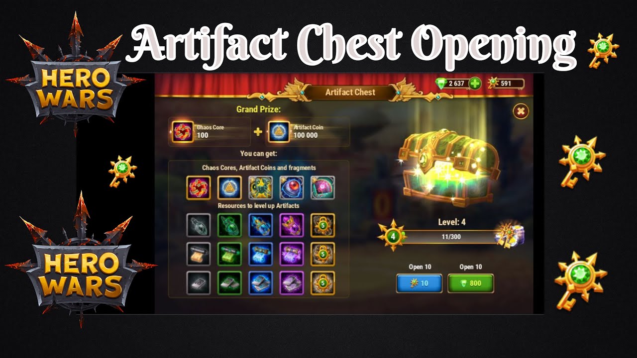 Hero Wars Artifact Chest Opening 591 Keys| Achieved Level 5 | Circle of Summoning Opened 120 spheres