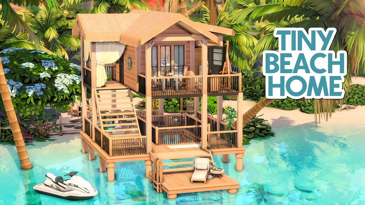 TINY MODERN BEACH HOUSE 🌊 The Sims 4 Speed Build (no talking) | No CC