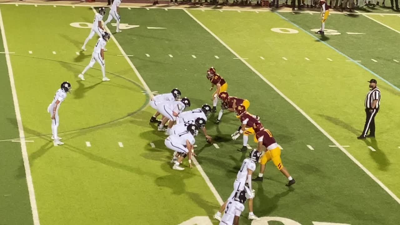 Vintage's Grant Huss gets a sack, Henry Drozdowicz misses, Marin Catholic scores, and the teams