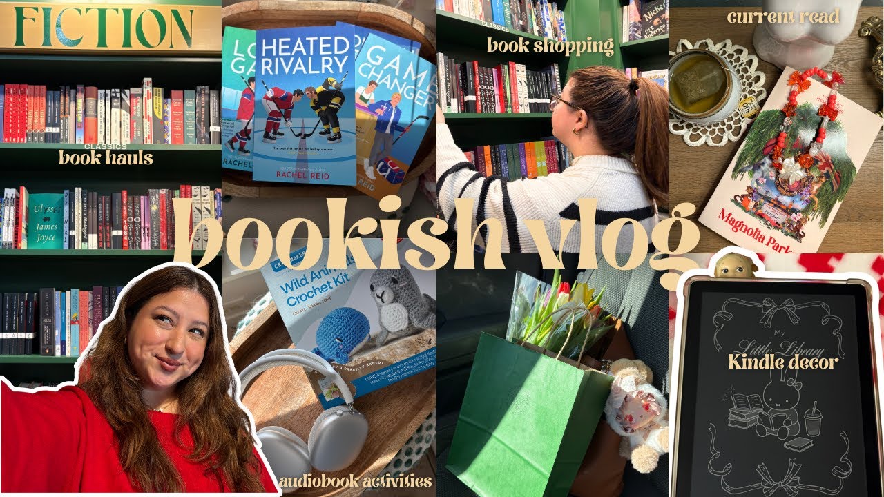 bookish vlog 📚🍵🧸 | book shopping, book haul, audiobook activities, kindle decor & more!
