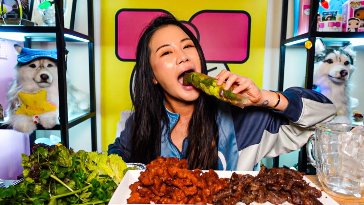 GIANT KBBQ SPRING ROLLS l MUKBANG