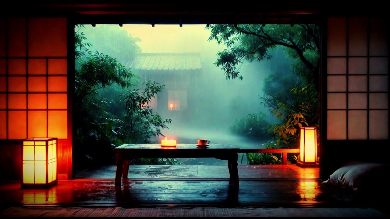 LIVE 24/7  🏮  Peaceful Tatami Room with Garden 🌿 | Deep Sleep  🌙 |  Calm Nature Ambience  | Black Sc