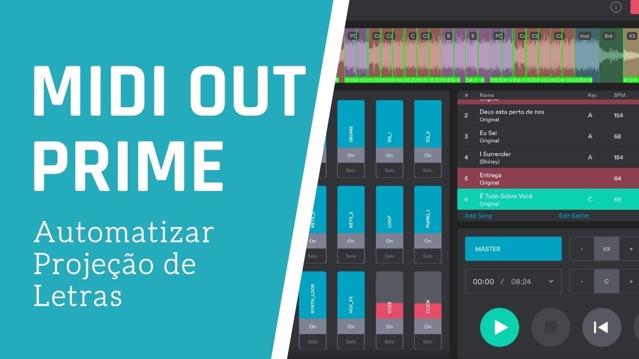 Projeção de letras automática com MIDI OUT do PRIME